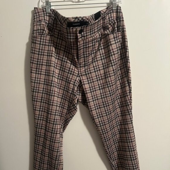 Torrid Plaid Tan/Black/Burgundy Double-Knit ankle skinny pants, size 18 - Picture 1 of 6
